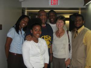 A delegation of students and Fisk University Vice President for Institutional Advancement Deb Fay meet Bill Cosby backstage before his performance in Nashville.